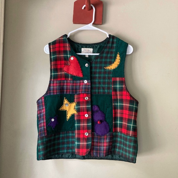Vintage Susan Bristol Green & Red Patchwork Vest S - Picture 2 of 7